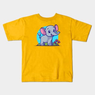 Cute Elephant Smiling Cartoon Vector Icon Illustration Kids T-Shirt